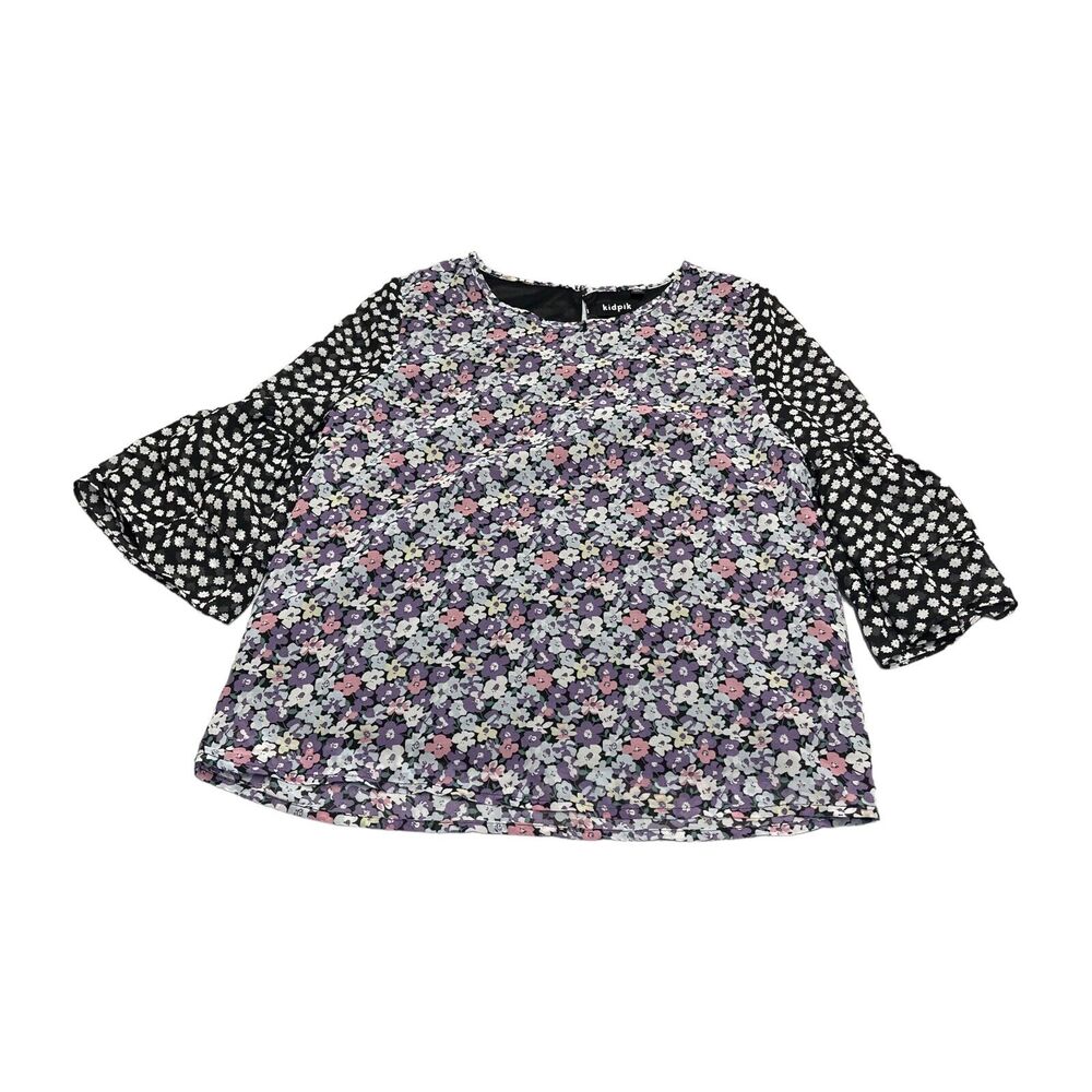 Kidpik Blouse Top Girls XL Multicolor Floral Crew Neck Flared Sleeve Classic Fit